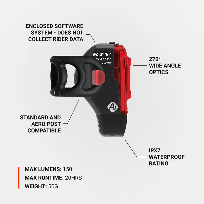 Lezyne, KTV Pro+ AI Alert, Light, Rear, Black