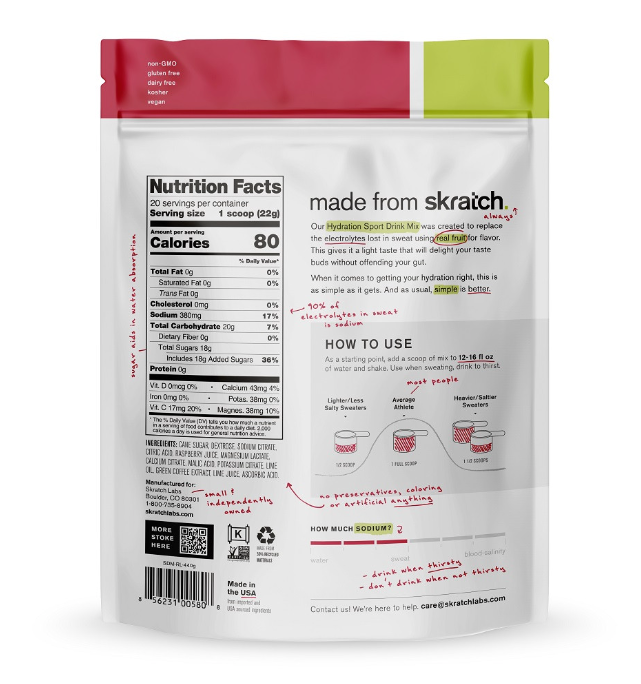 Skratch Labs :: Sport Drink Mix - Raspberry Limeade With Caffeine, 20 Serving Resealable Pouch