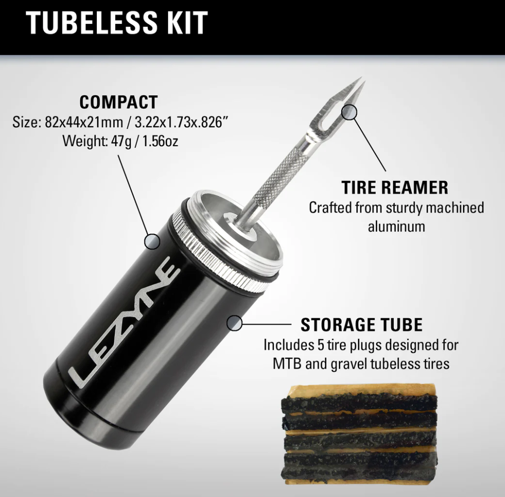 Lezyne Tubeless Repair Kit - Includes Alloy Tool and 5 Plugs.