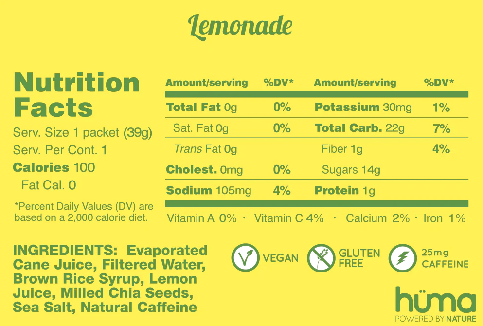 HUMA CHIA ENERGY GEL - LEMONADE W/CAFFEINE