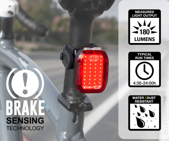 NiteRider VMax+ 180 ALTO Rechargeable Rear Tail Light (w/ Brake Sensing Technology)