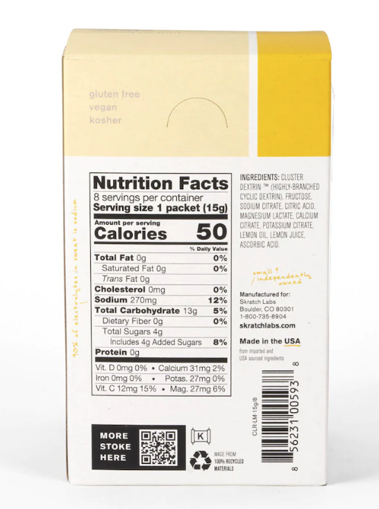 Skratch Labs - Clear Drink Mix: Hint of Lemon (8pk)  Sold as Single